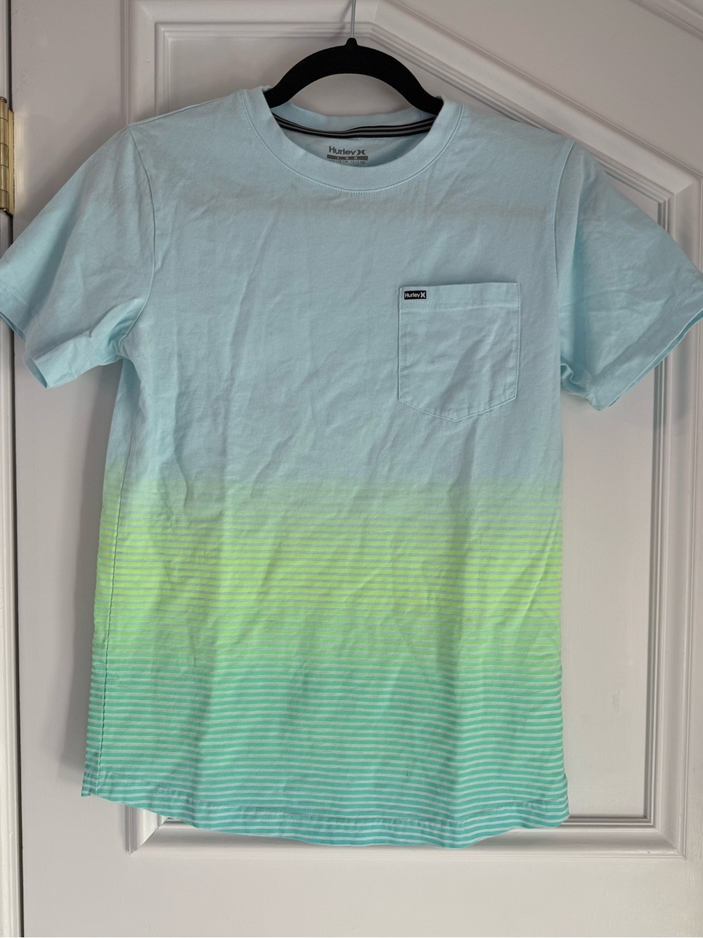 NWOT Hurley Boys L 12/13 Blue Green Stripe Pocket T-Shirt